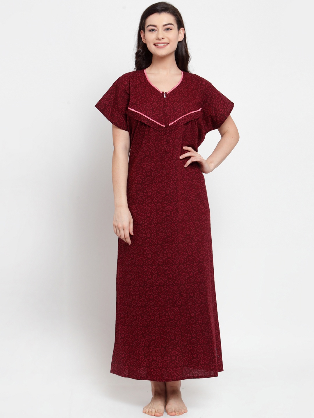 

Secret Wish Maroon Printed Maternity Nightdress