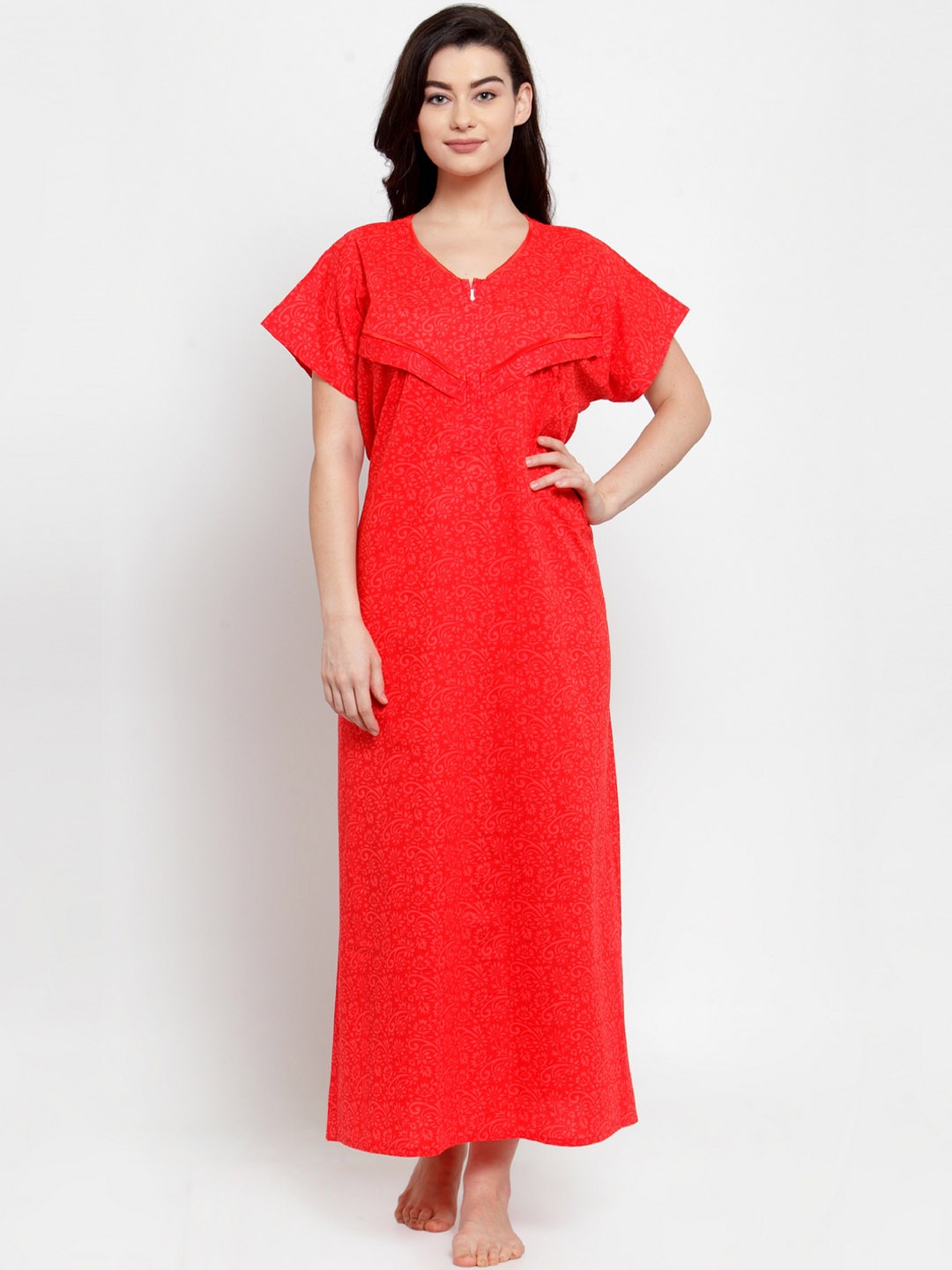 

Secret Wish Red Printed Maternity Nightdress