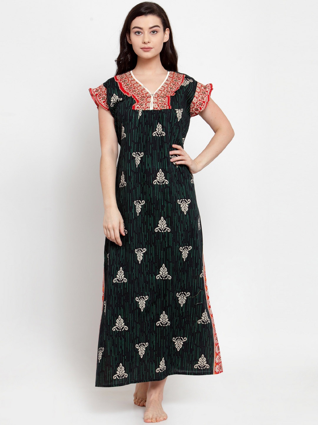 

Secret Wish Green & Red Printed Nightdress NT-E224-864