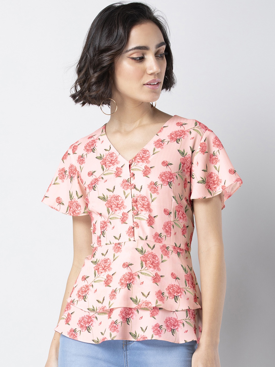 

FabAlley Women Pink Printed Cinched Waist Top