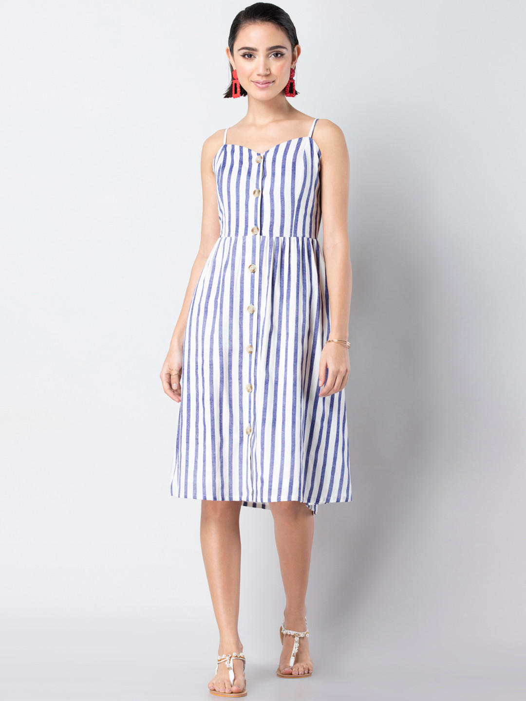 

FabAlley Women Blue & White Striped A-Line Dress