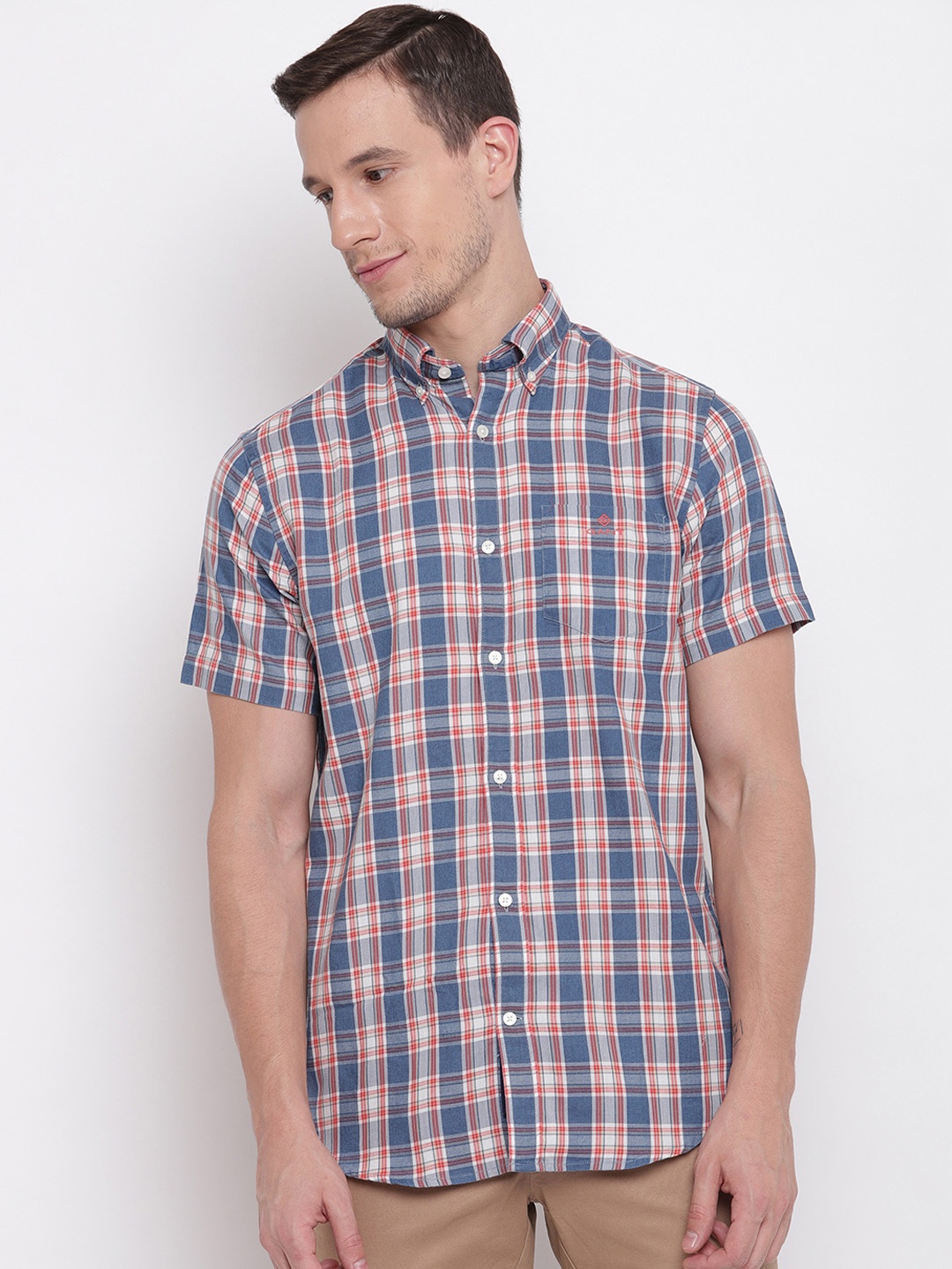 

GANT Men Blue & Red Regular Fit Checked Casual Shirt