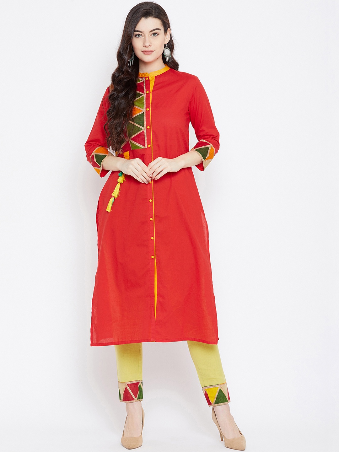 

Tulsattva Women Red Printed Kurta with Churidar