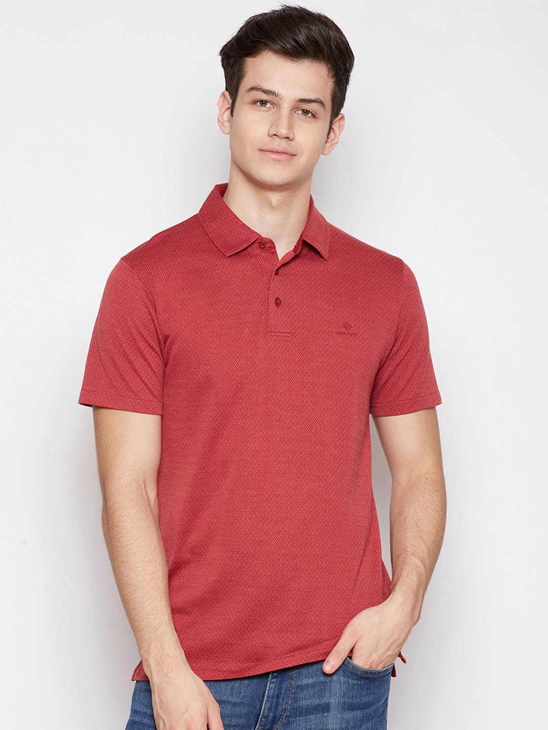 

GANT Men Red Printed Polo Collar T-shirt