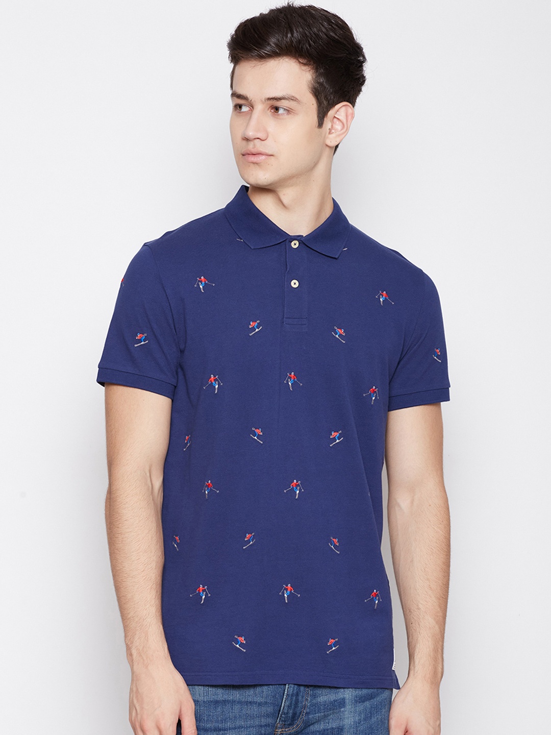 

GANT Men Blue Printed Polo Collar T-shirt