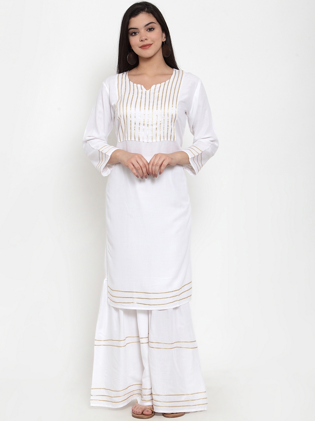 

ANAISA Women White Gotta Patti Kurta with Sharara