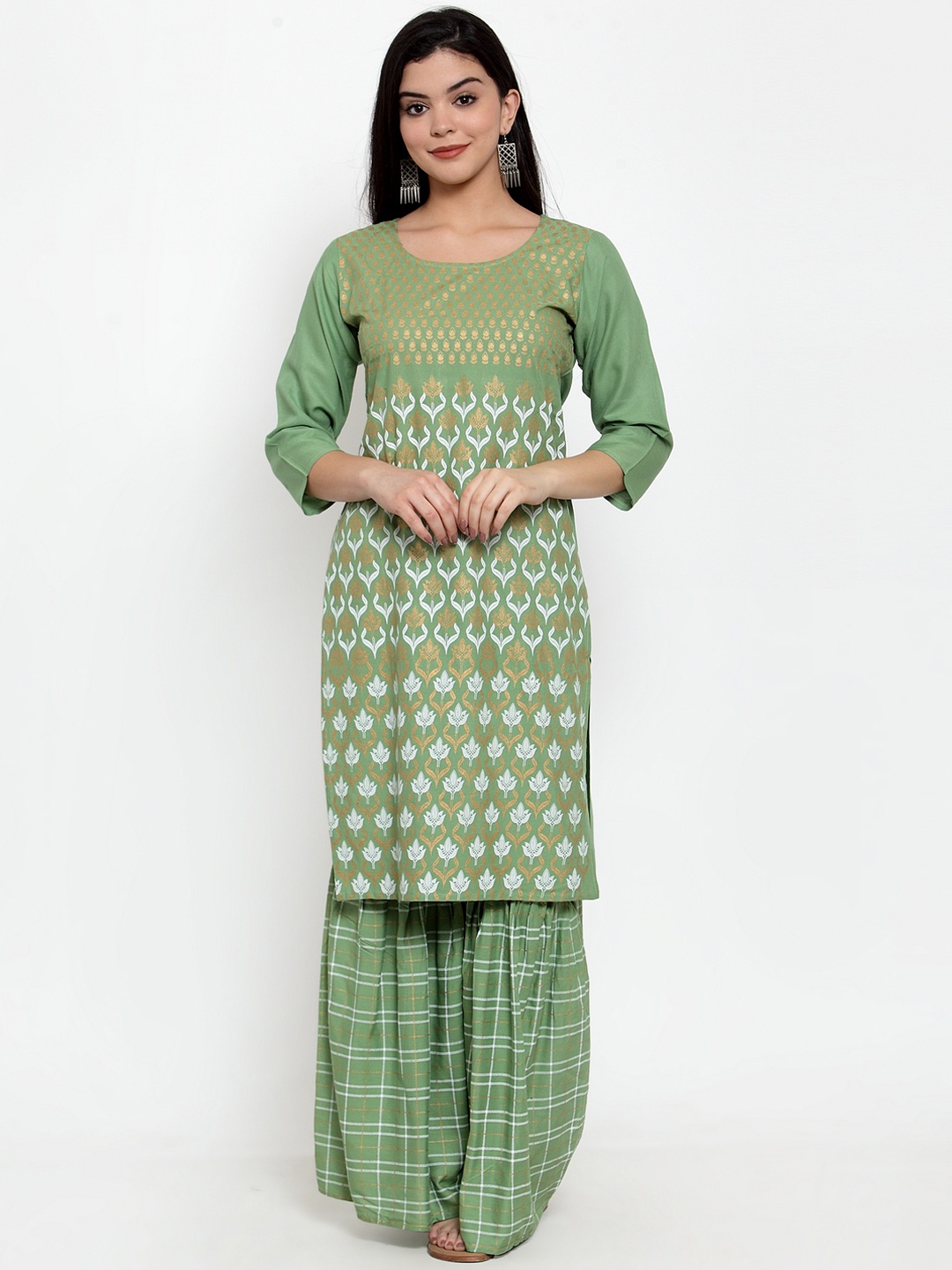 

ANAISA Women Green Printed Kurti with Sharara