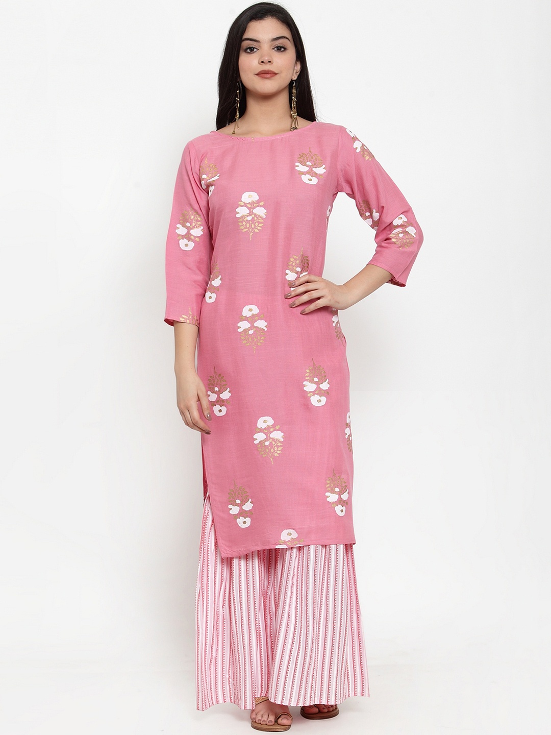 

ANAISA Women Pink Printed Kurta with Sharara