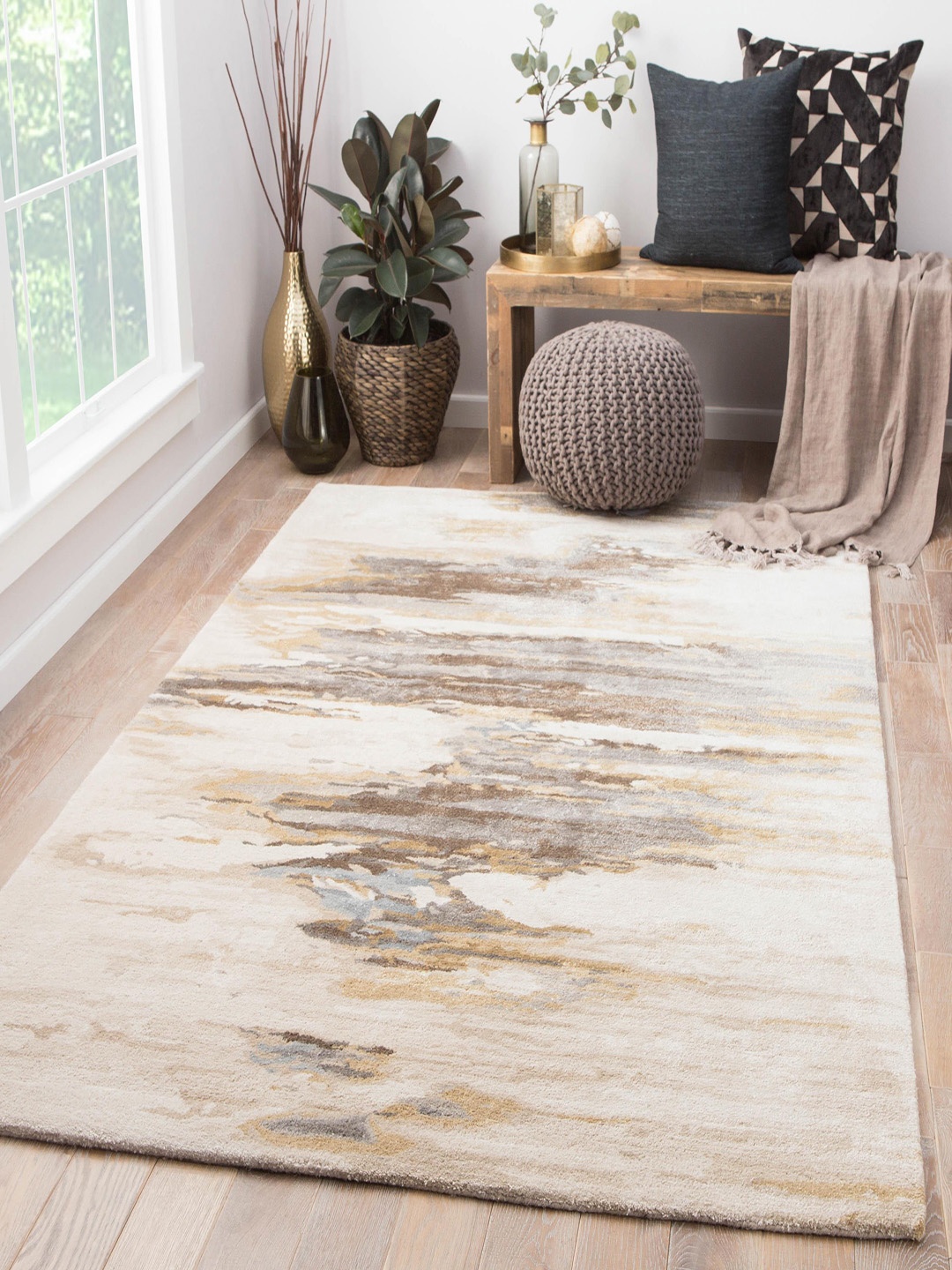 

Jaipur Rugs Unisex Beige & Grey Abstract Hand-Tufted Carpet