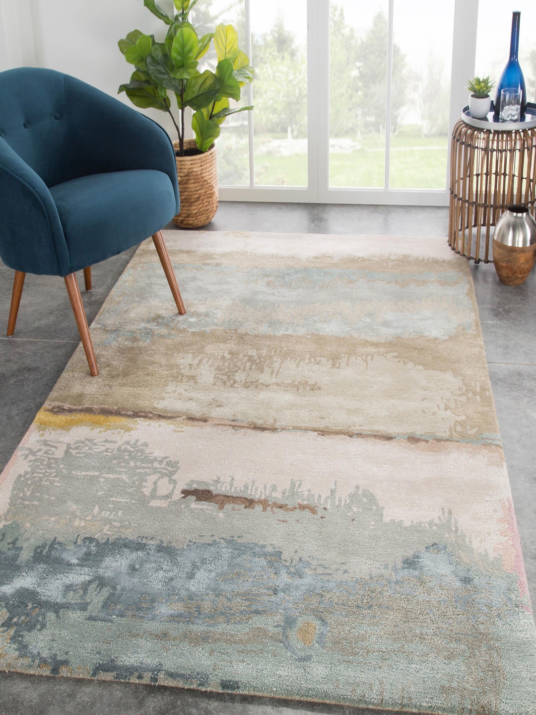 

Jaipur Rugs Peach-Coloured & Blue Abstract Hand-Tufted Carpet