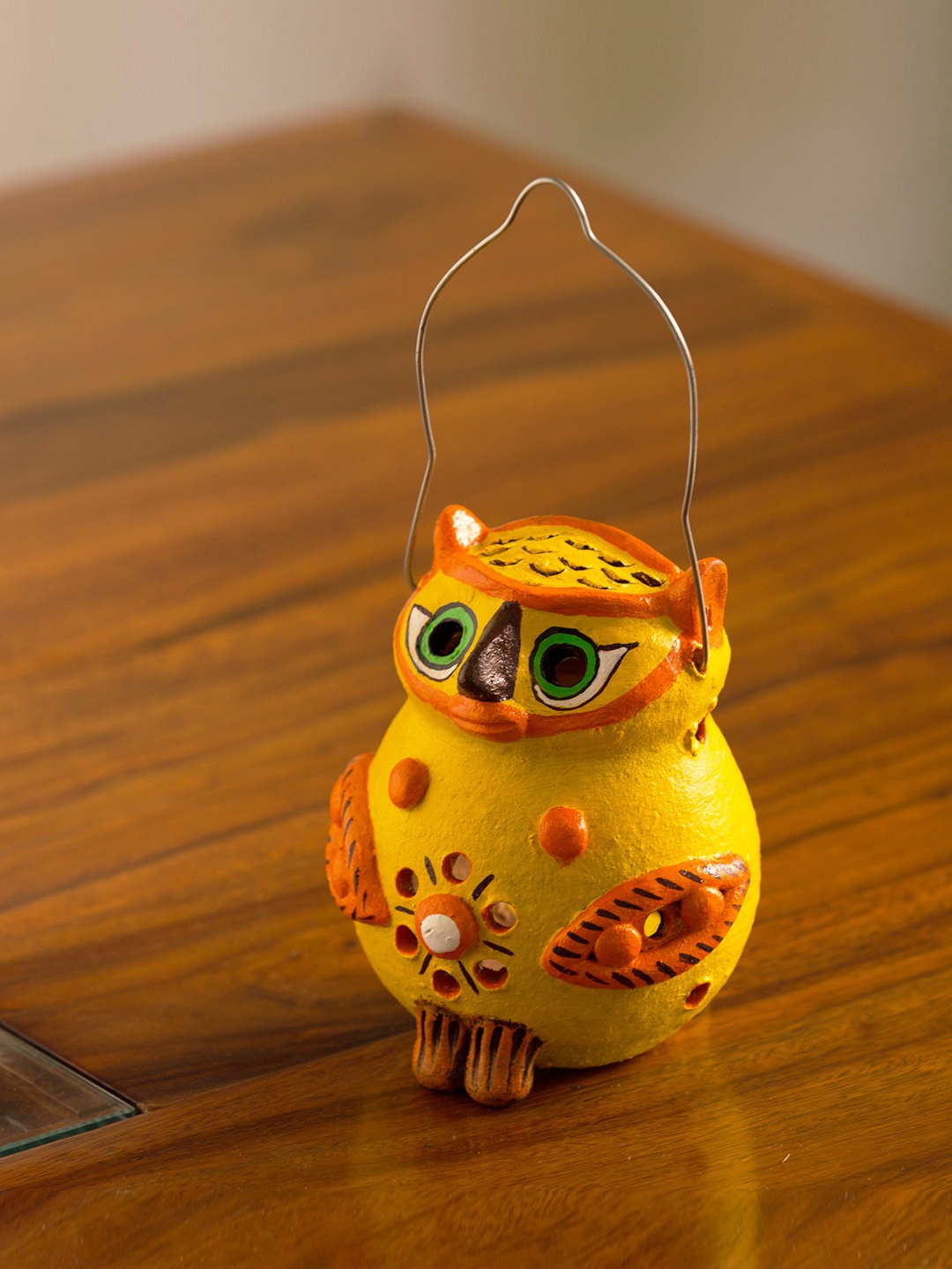 

ExclusiveLane Yellow Glowing Owl Handmade & Hand-Painted Tea-Light Holder