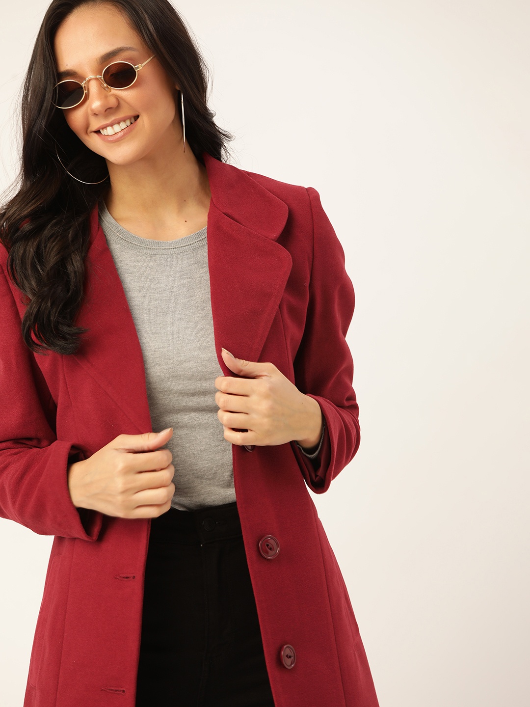 

DressBerry Women Maroon Solid Overcoat