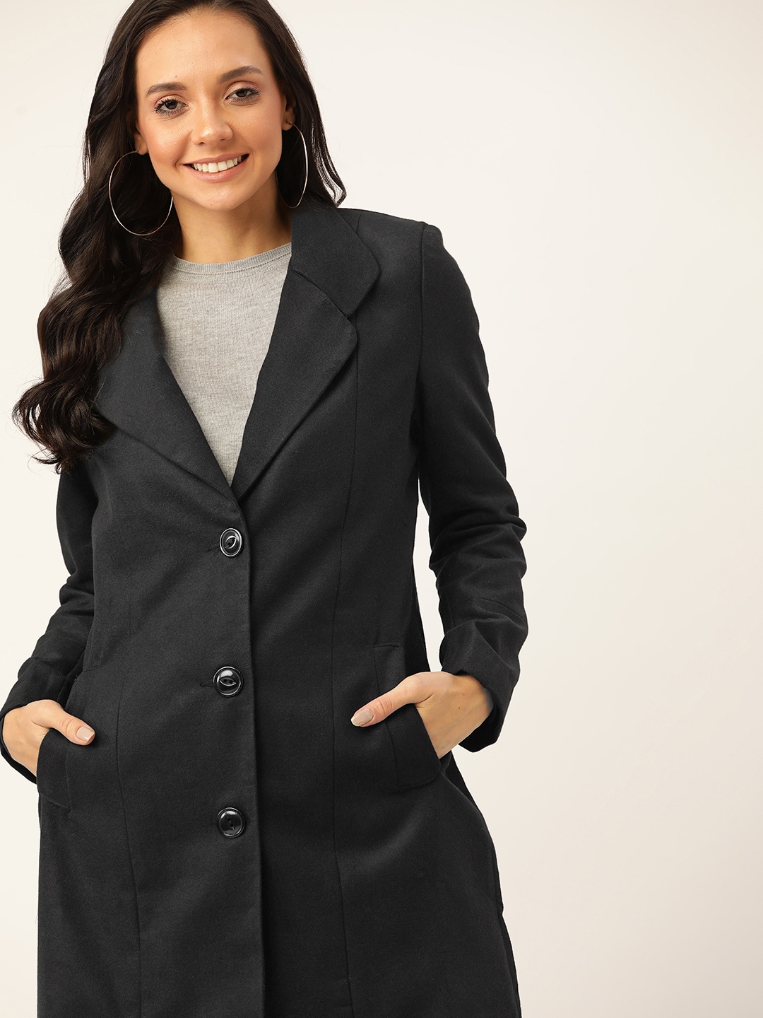 

DressBerry Women Black Solid Overcoat