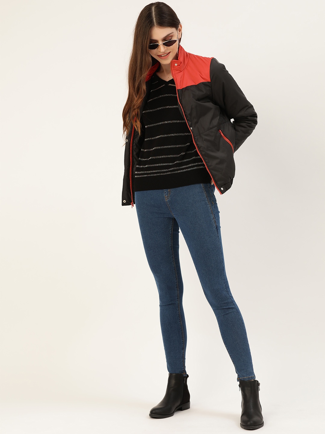 

DressBerry Women Black & Red Colourblocked Padded Jacket