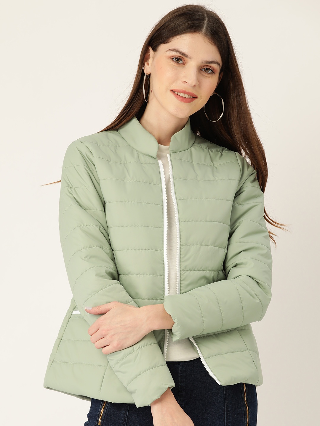 

DressBerry Women Sea Green Solid Padded Jacket