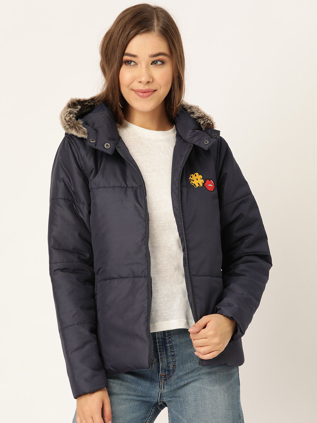 

DressBerry Women Navy Blue Solid Hooded Parka Jacket