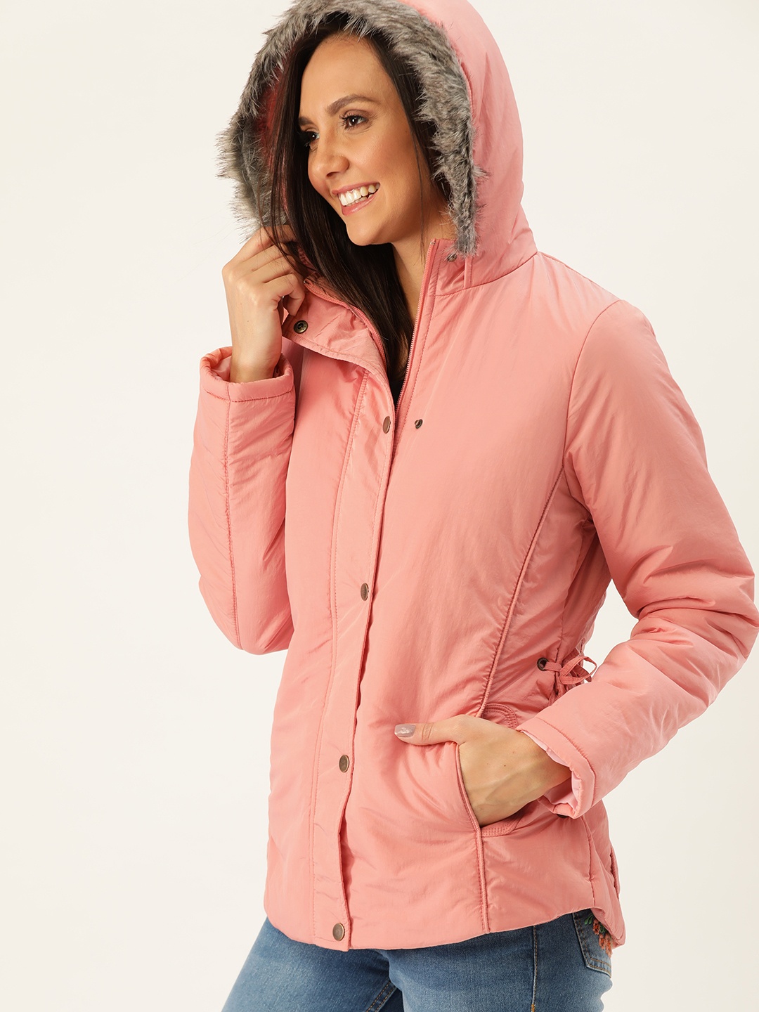 

DressBerry Women Peach-Coloured Solid Parka