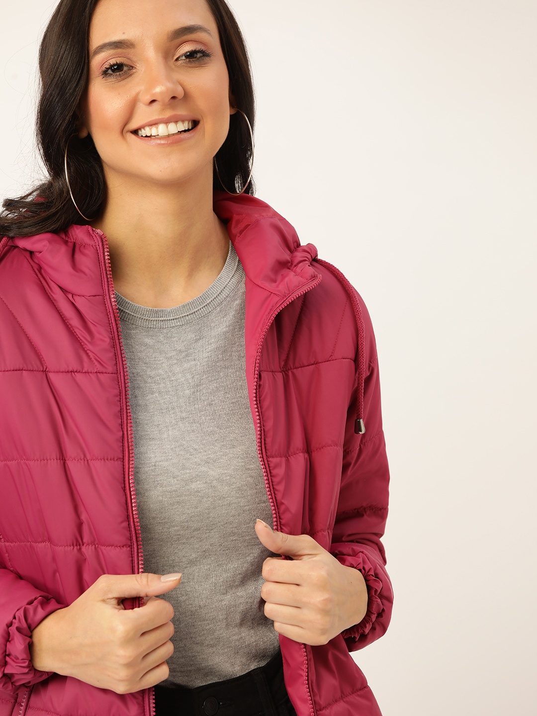 

DressBerry Women Magenta Solid Hooded Padded Jacket