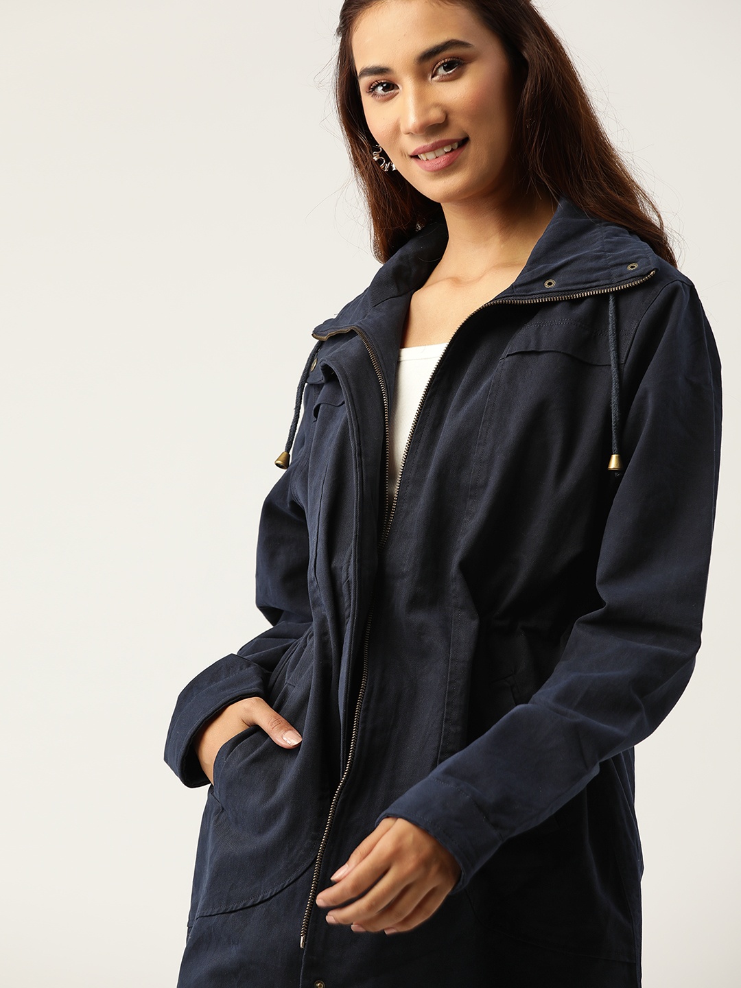 

DressBerry Women Navy Blue Solid Longline Tailored Jacket