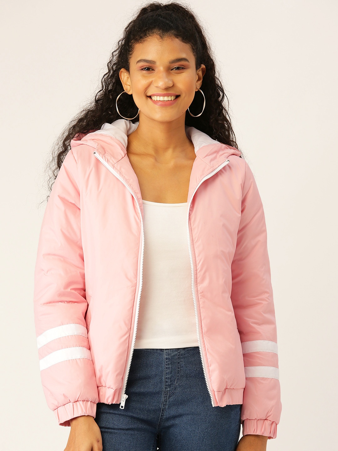

DressBerry Women Pink Solid Padded Jacket