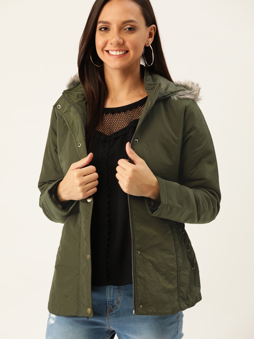 

DressBerry Women Olive Green Solid Parka