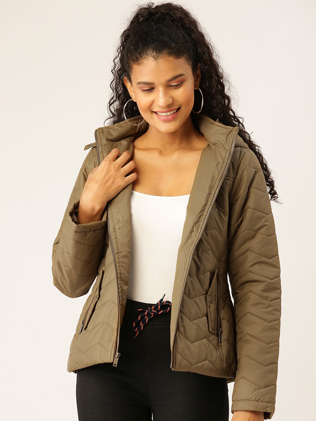 

DressBerry Women Olive Green Solid Hooded Parka Jacket