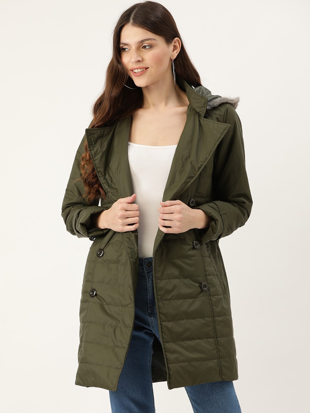 

DressBerry Women Olive Green Solid Longline Hooded Parka Jacket