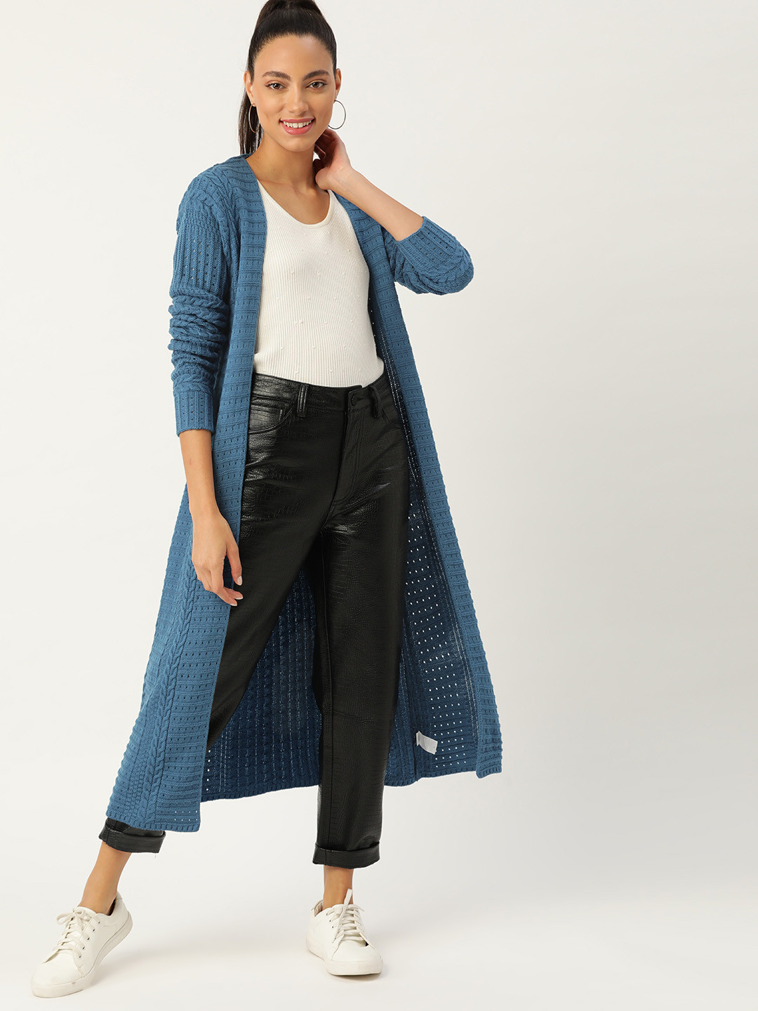 

DressBerry Women Blue Cable Knit Open Front Sweater