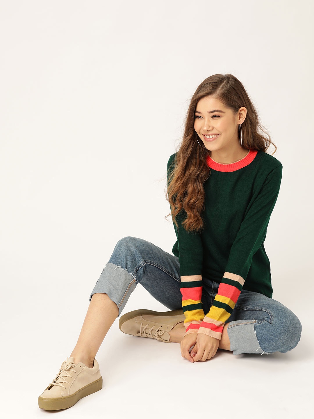 

DressBerry Women Green Solid Pullover Sweater