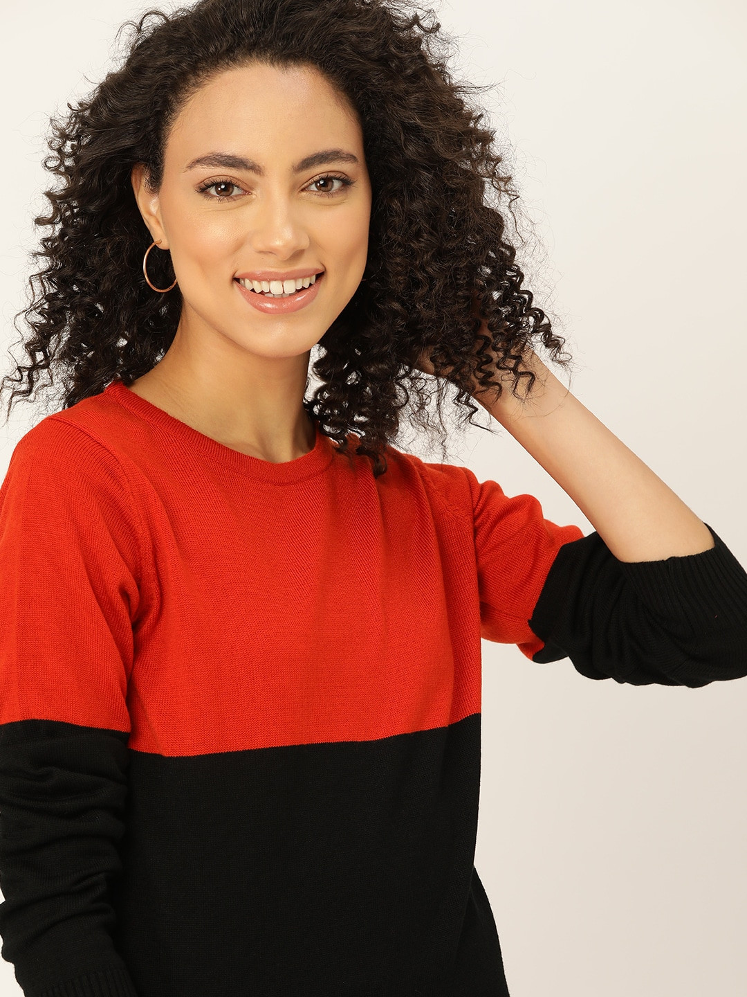 

DressBerry Women Red & Black Colourblocked Pullover Sweater
