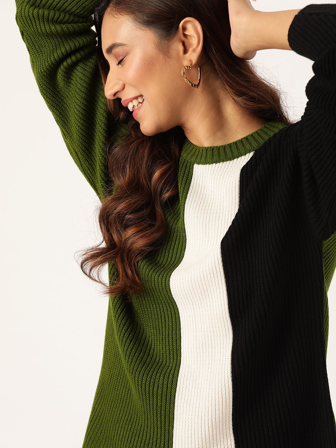 

DressBerry Women Green & White Striped Pullover