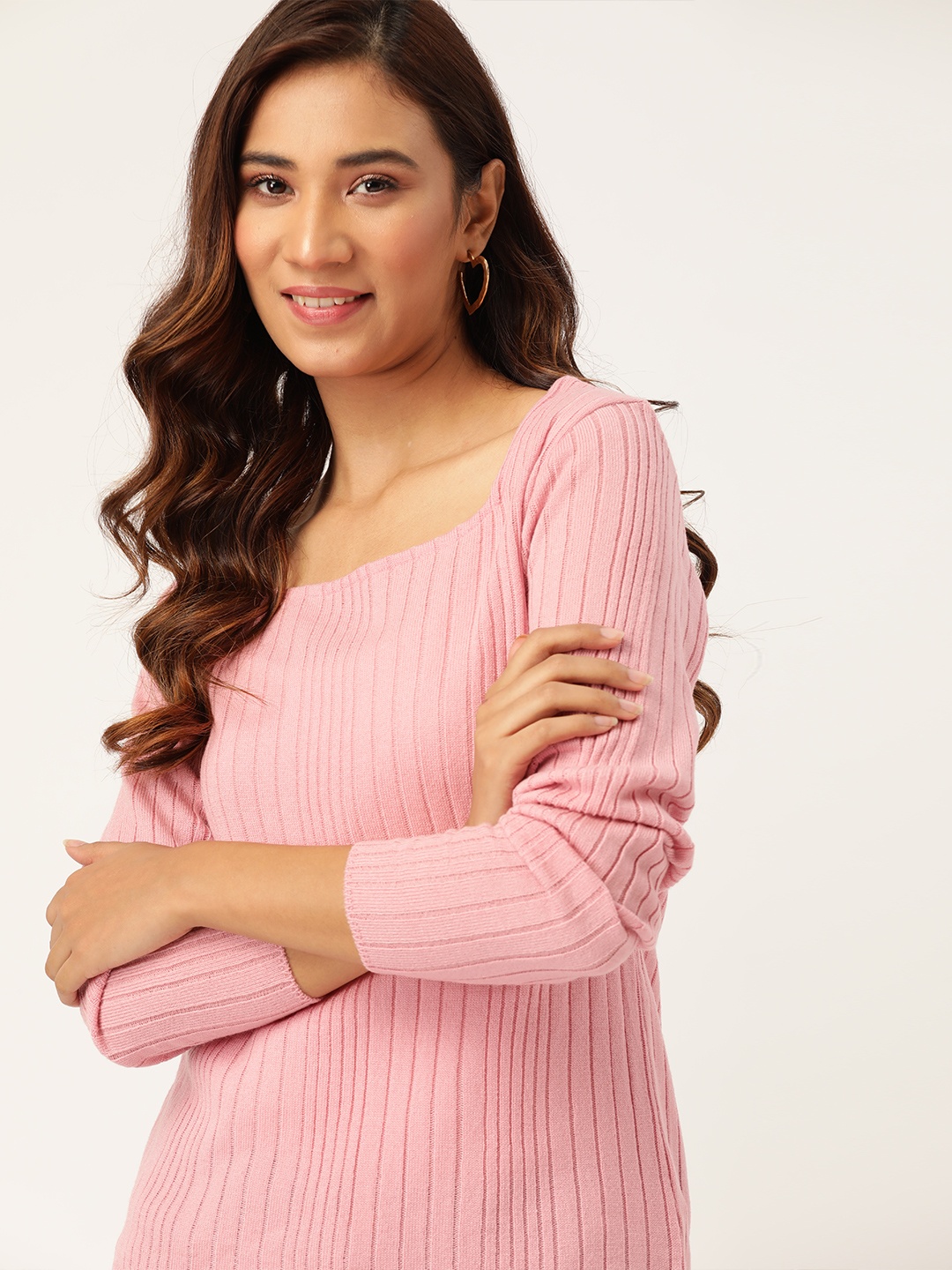 

DressBerry Women Pink Self-Striped Pullover