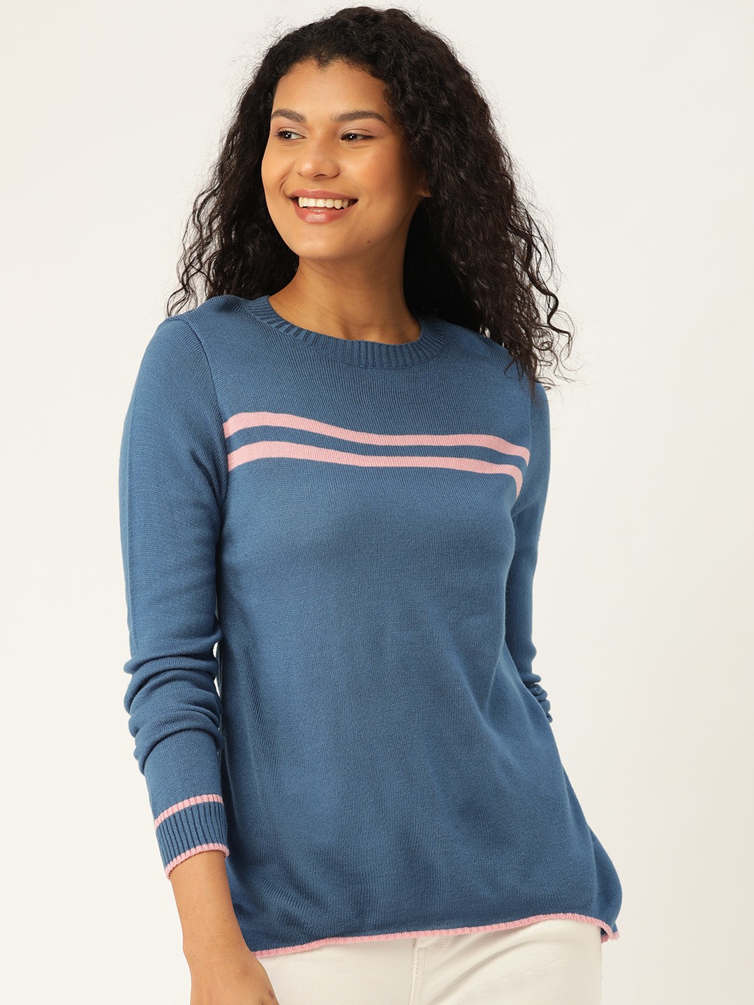 

DressBerry Women Blue Striped Detail Pullover Sweater