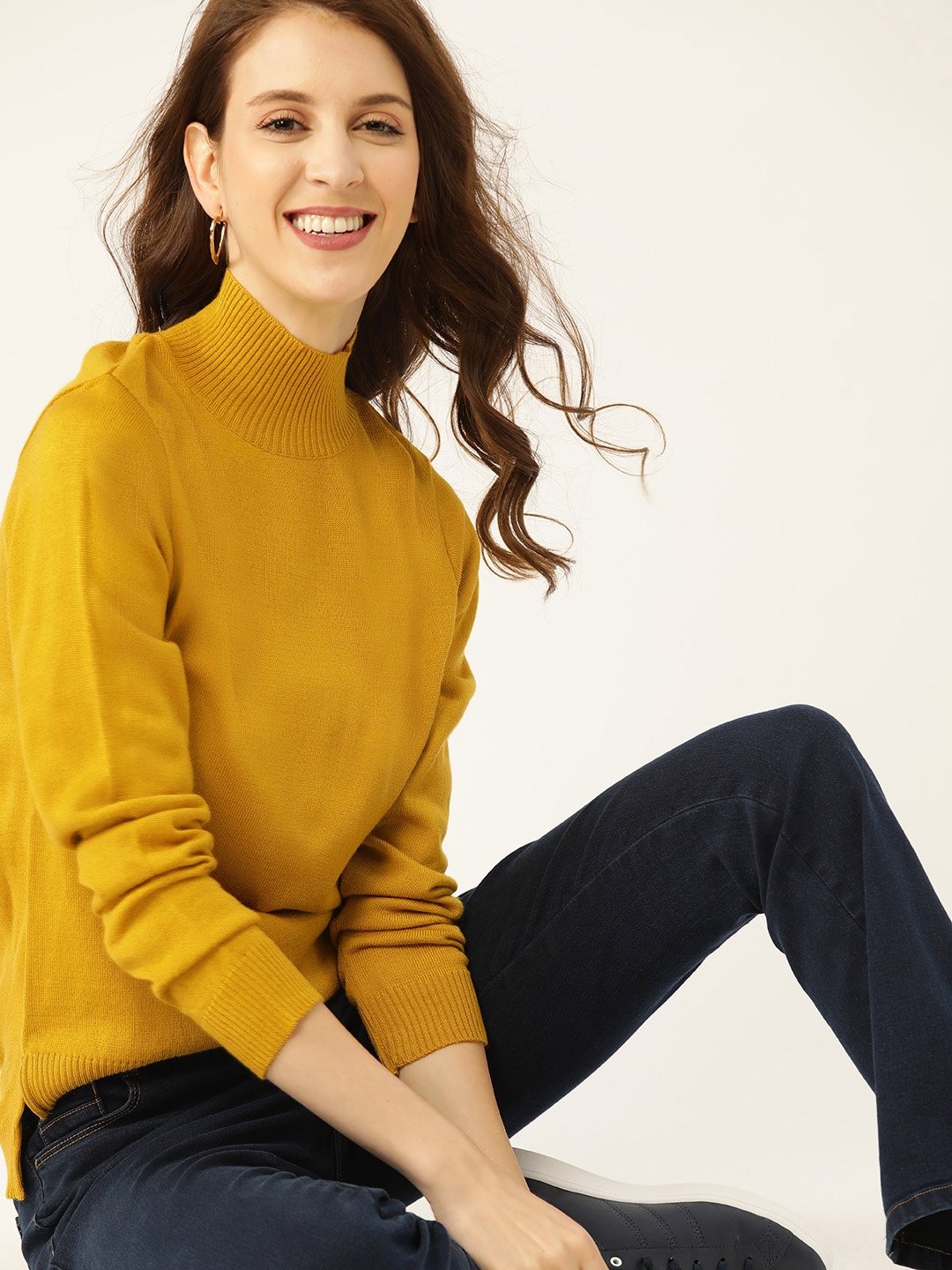 

DressBerry Women Mustard Yellow Solid Pullover Sweater