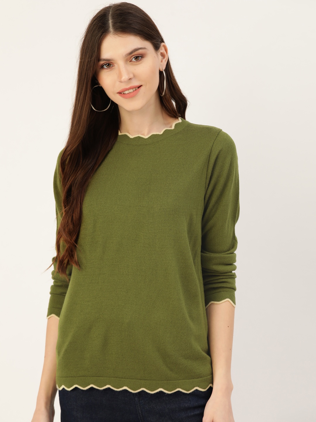

DressBerry Women Olive Green Solid Pullover Sweater