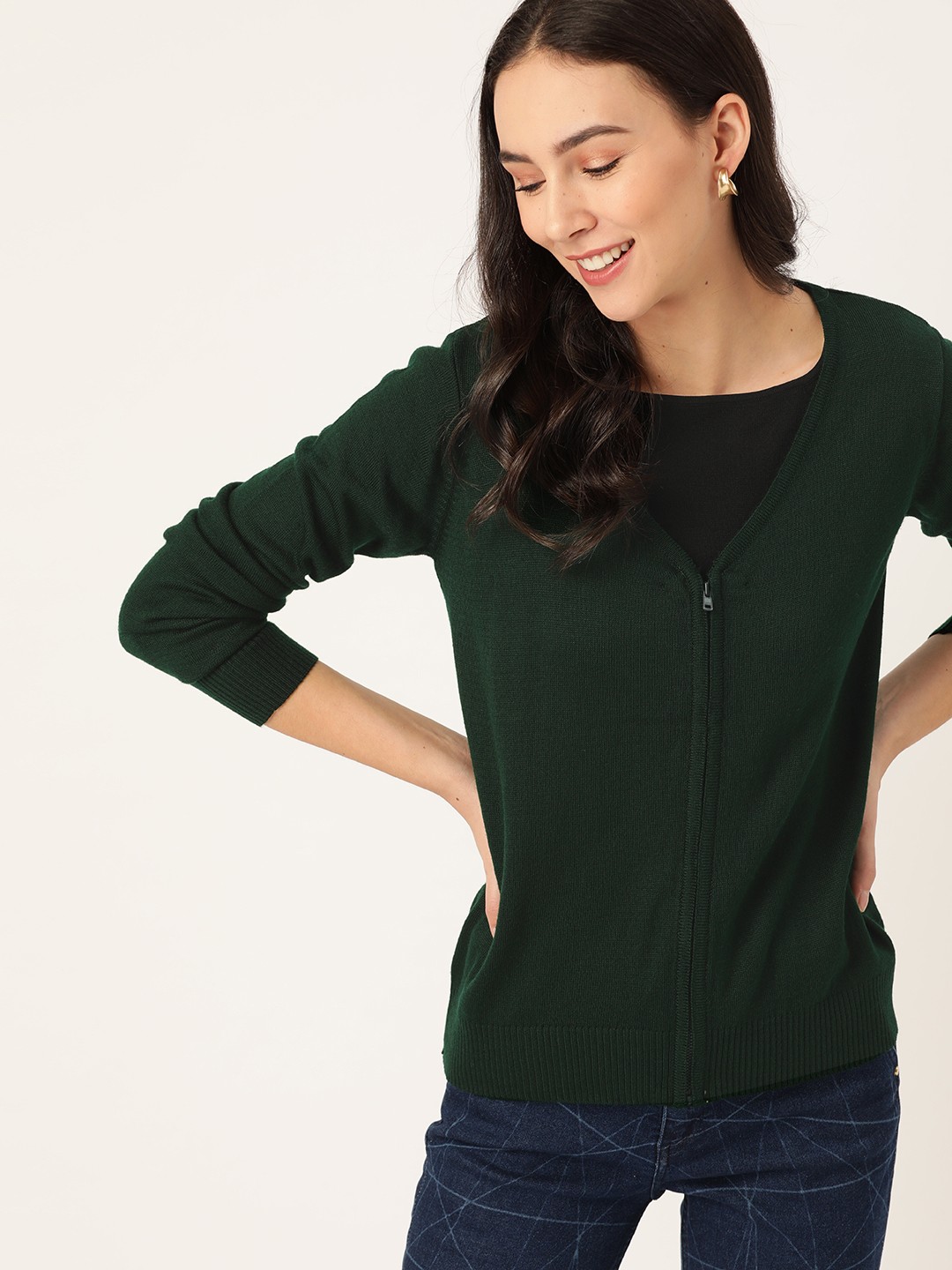 

DressBerry Women Green Solid Cardigan