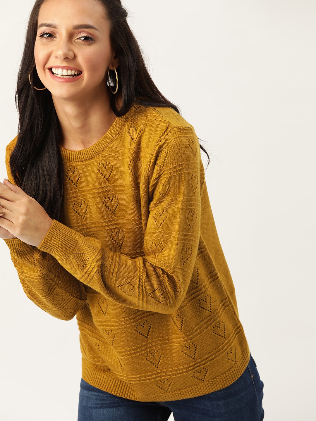 

DressBerry Women Khaki Open-Knit Acrylic Pullover Sweater