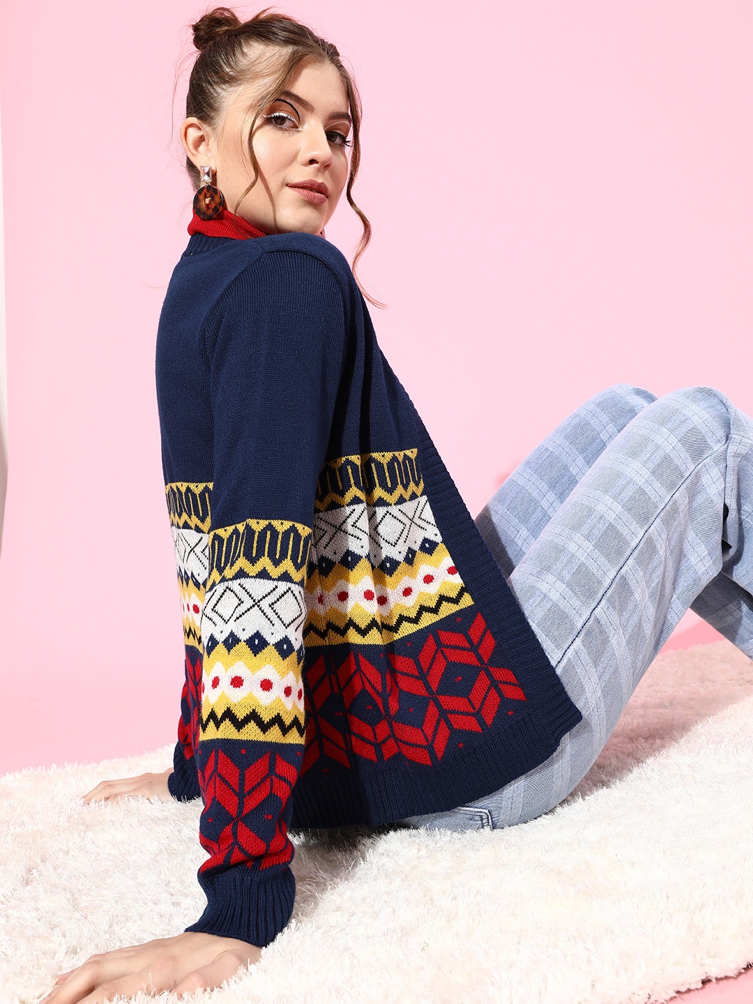 

DressBerry Woman Deep Navy Blue Fair Isle Sweater