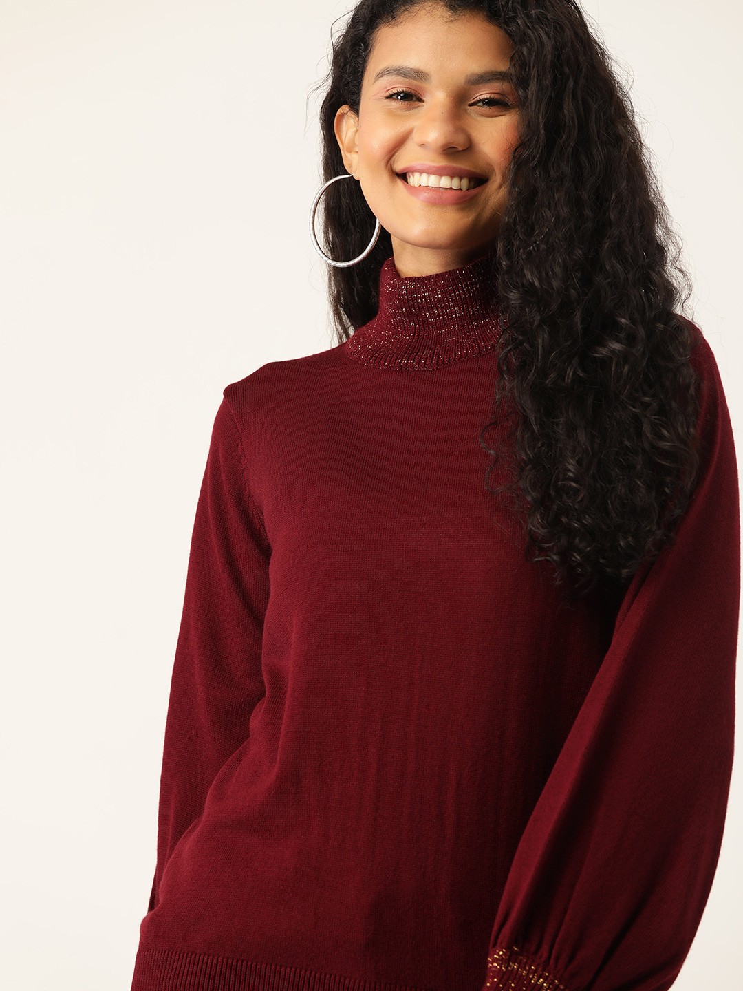 

DressBerry Women Burgundy Shimmer Detail Pullover Sweater