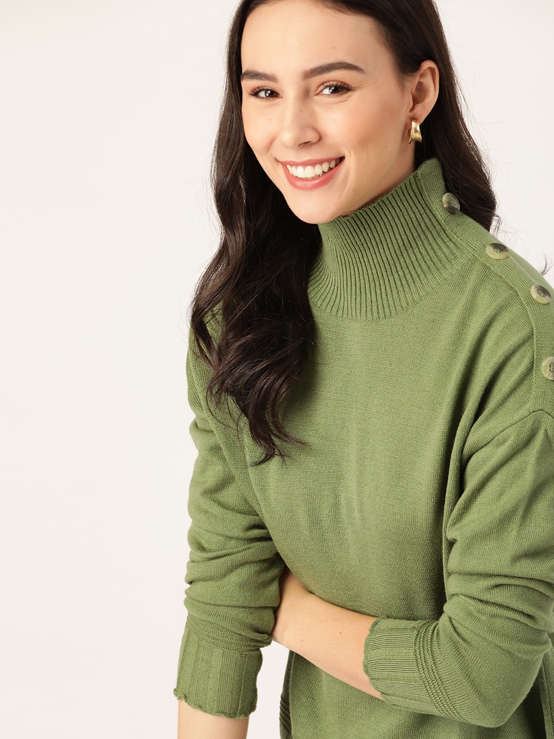 

DressBerry Women Olive Green Solid Pullover