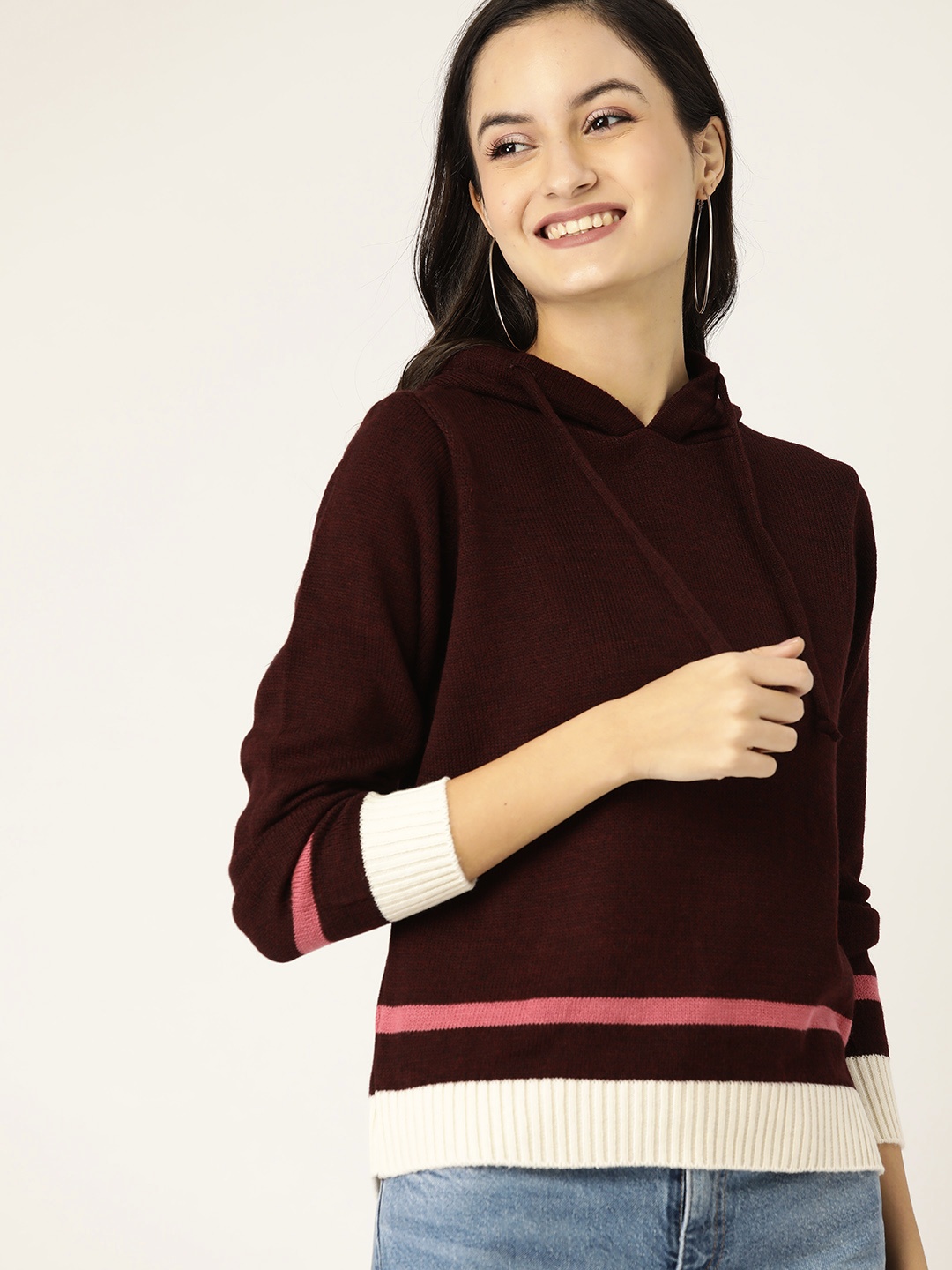 

DressBerry Women Burgundy Solid Pullover Sweater