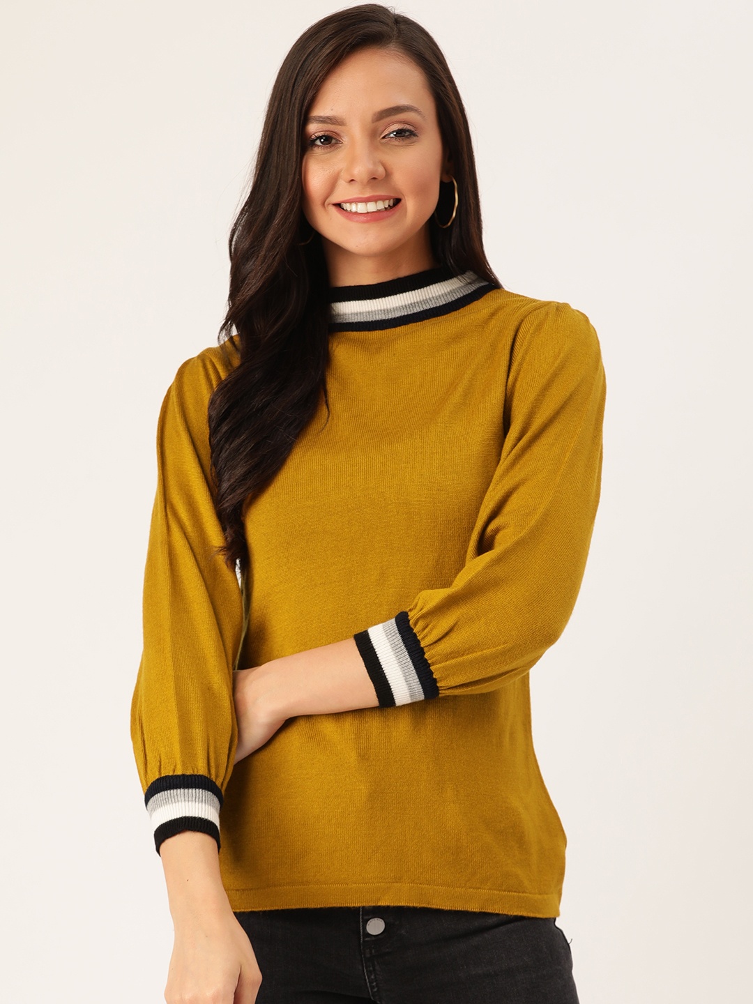 

DressBerry Women Mustard Solid Acrylic Sweater