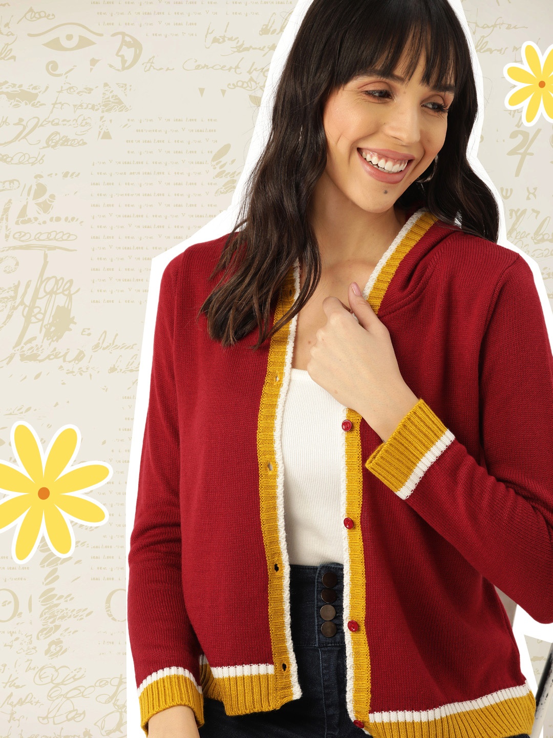 

DressBerry Women Red Solid Hooded Cardigan Sweater