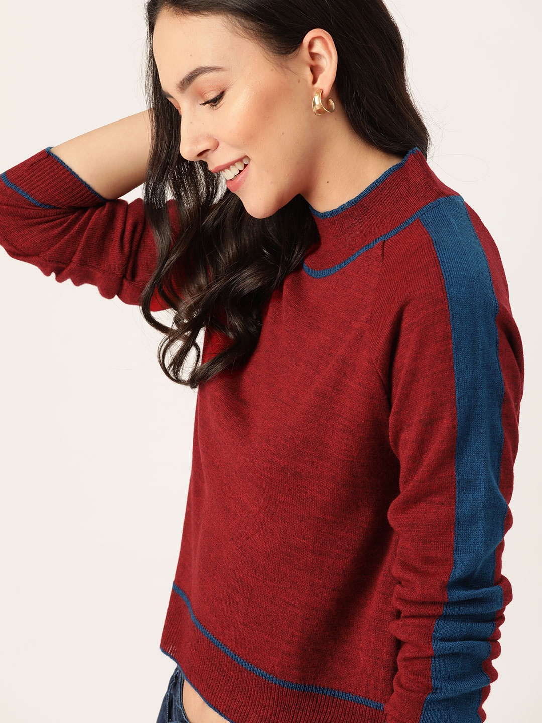 

DressBerry Women Maroon Solid Acrylic Pullover