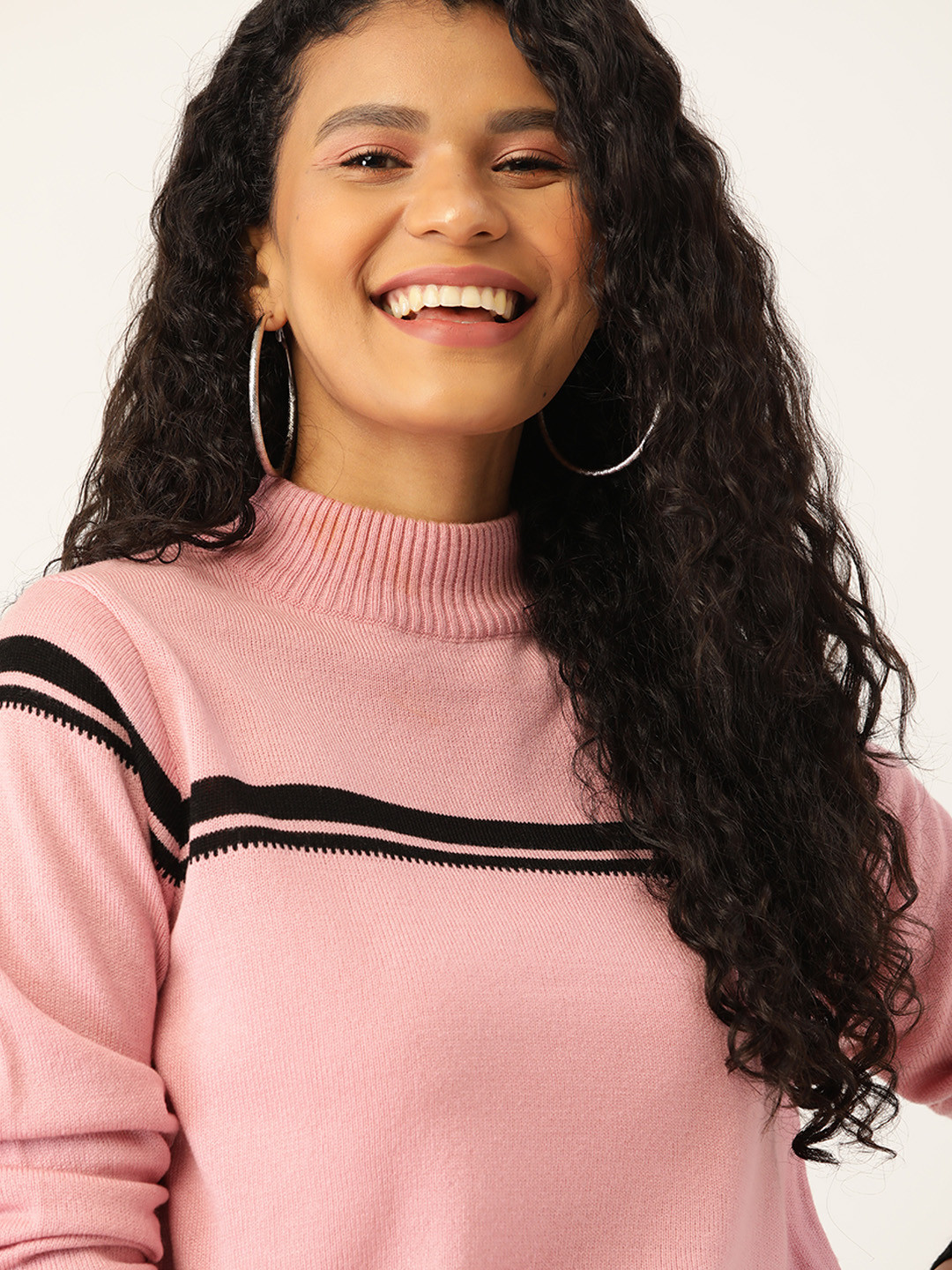 

DressBerry Women Pink Striped Detail Pullover Sweater