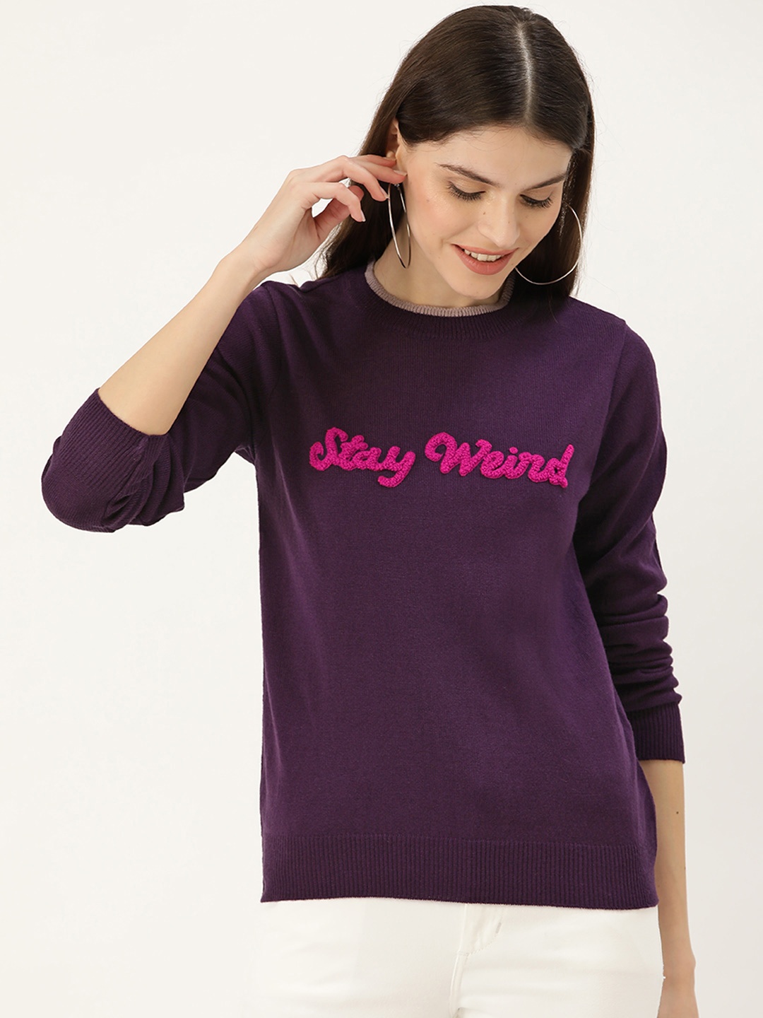 

DressBerry Women Purple & Pink Self Design Pullover
