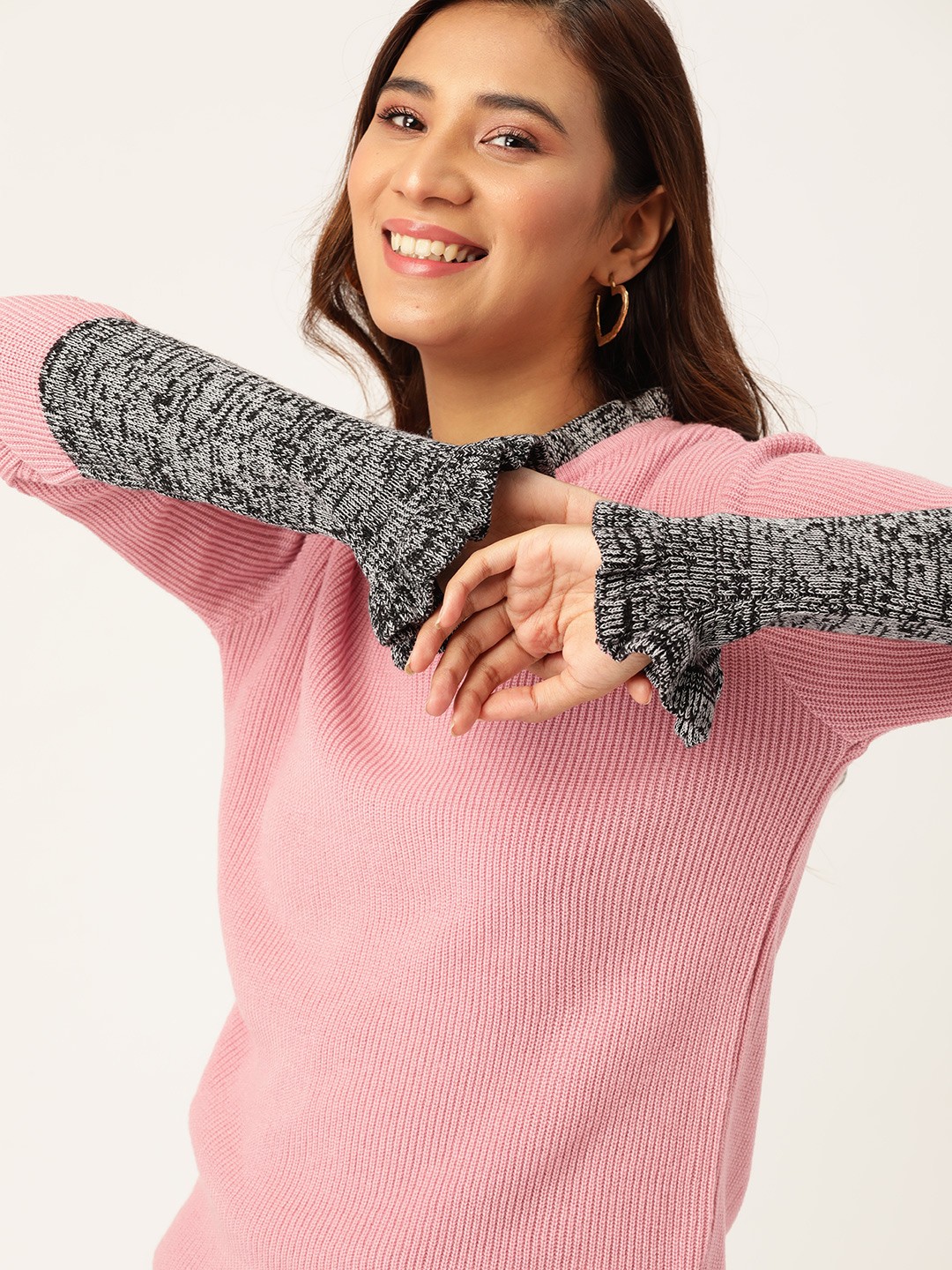 

DressBerry Women Pink Ribbed Pullover