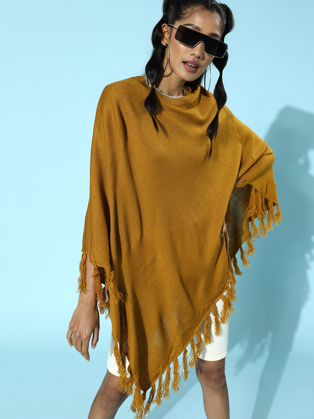 

DressBerry Women Stylish Mustard Solid Poncho Sweater