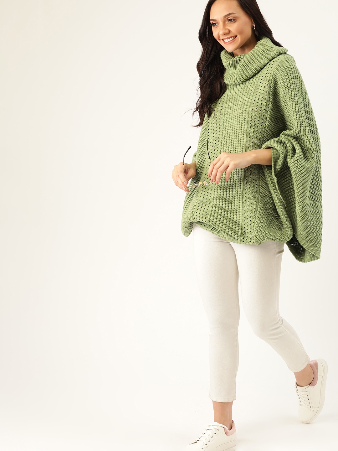 

DressBerry Women Mint Green Open Knit Longline Poncho