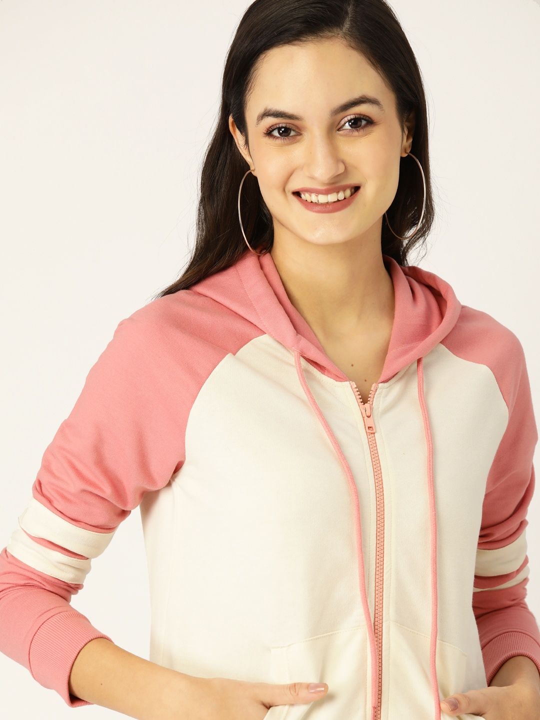 

DressBerry Women Off-White & Pink Solid Hooded Sweatshirt